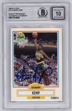Shawn Kemp 1990-91 Fleer #178 Rookie RC Signed Beckett Witness BAS BGS 10 Auto-1