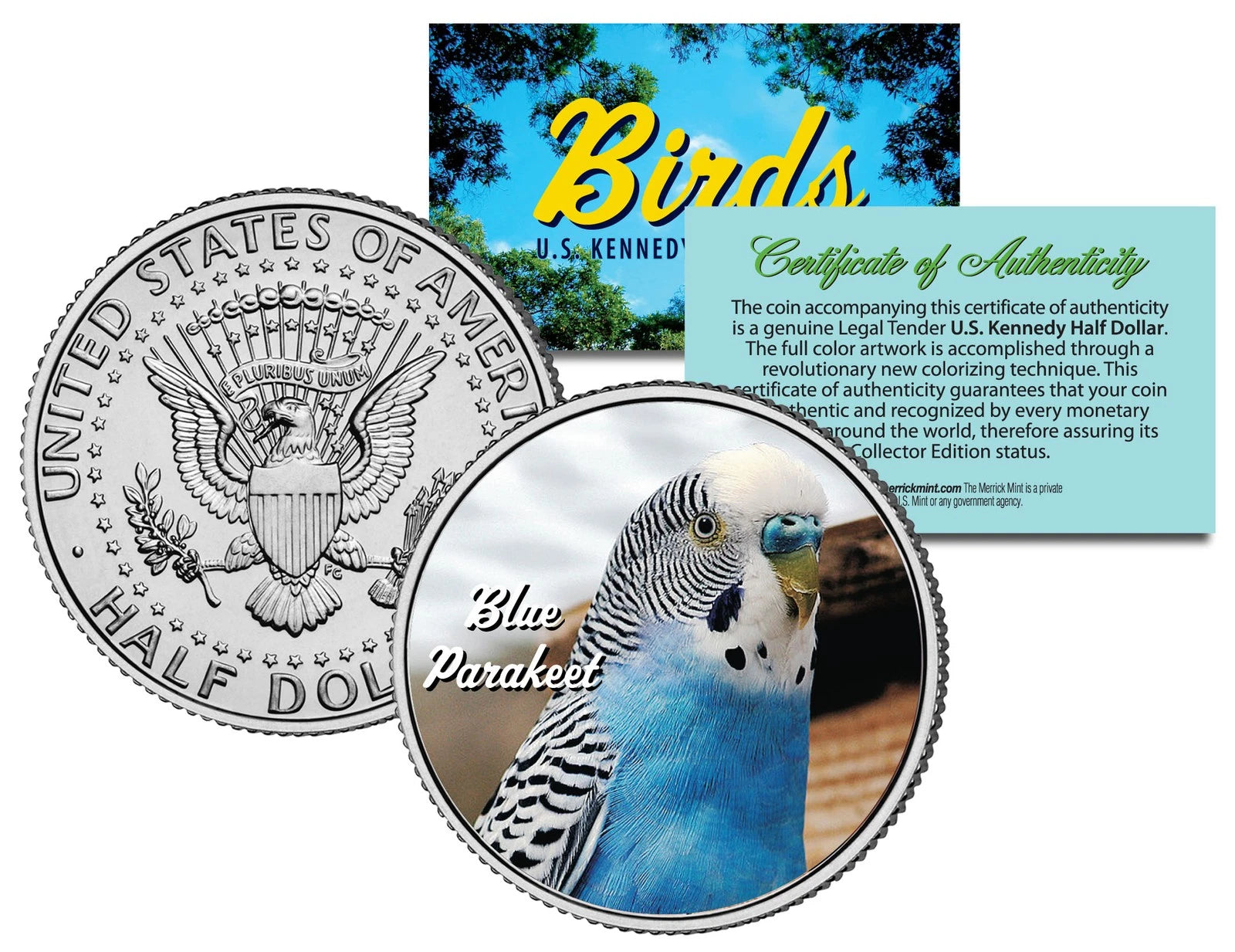 BLUE PARAKEET BIRD JFK Kennedy Half Dollar US Colorized Coin-1