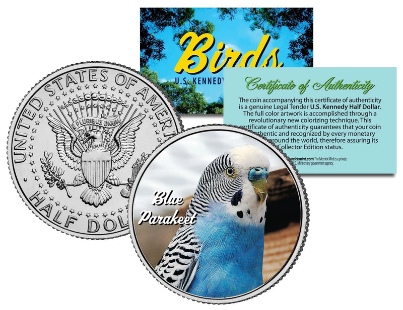 BLUE PARAKEET BIRD JFK Kennedy Half Dollar US Colorized Coin-1
