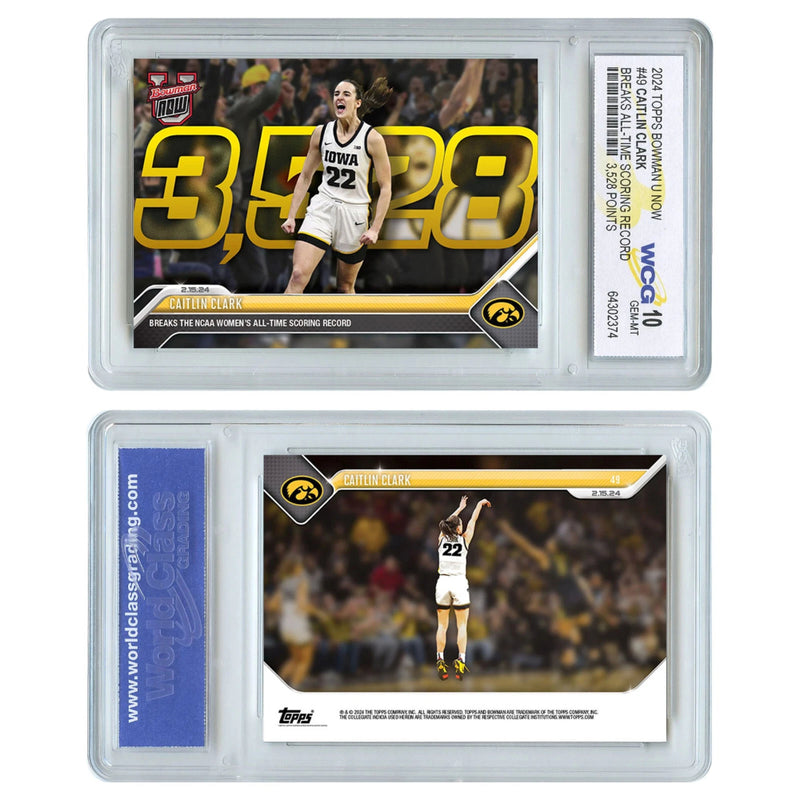 2024 Topps Bowman CAITLIN CLARK Iowa Card #49 Scoring Record Graded GEM-MINT 10-2