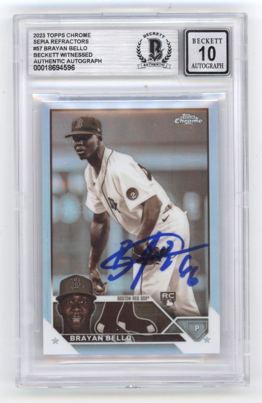 Brayan Bello 2023 Topps #57 Sepia Refractor Signed Rookie RC Beckett BGS 10 Auto-1