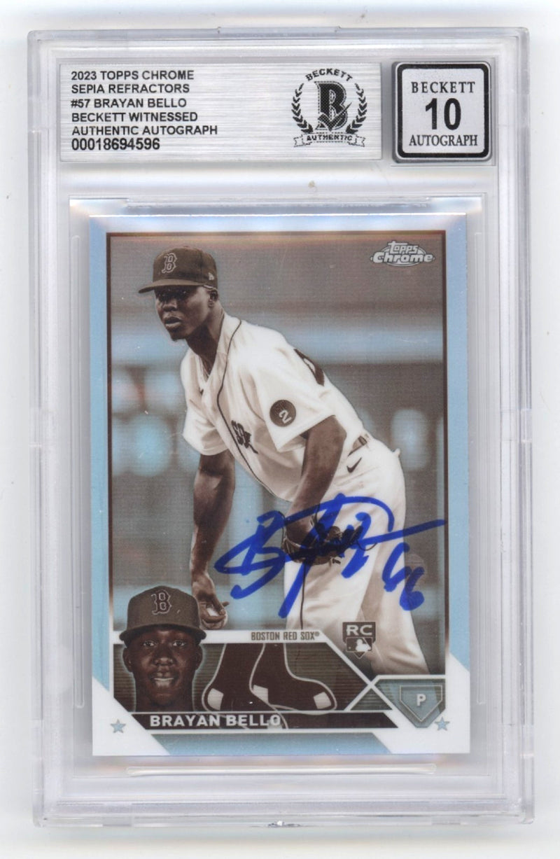 Brayan Bello 2023 Topps #57 Sepia Refractor Signed Rookie RC Beckett BGS 10 Auto-1