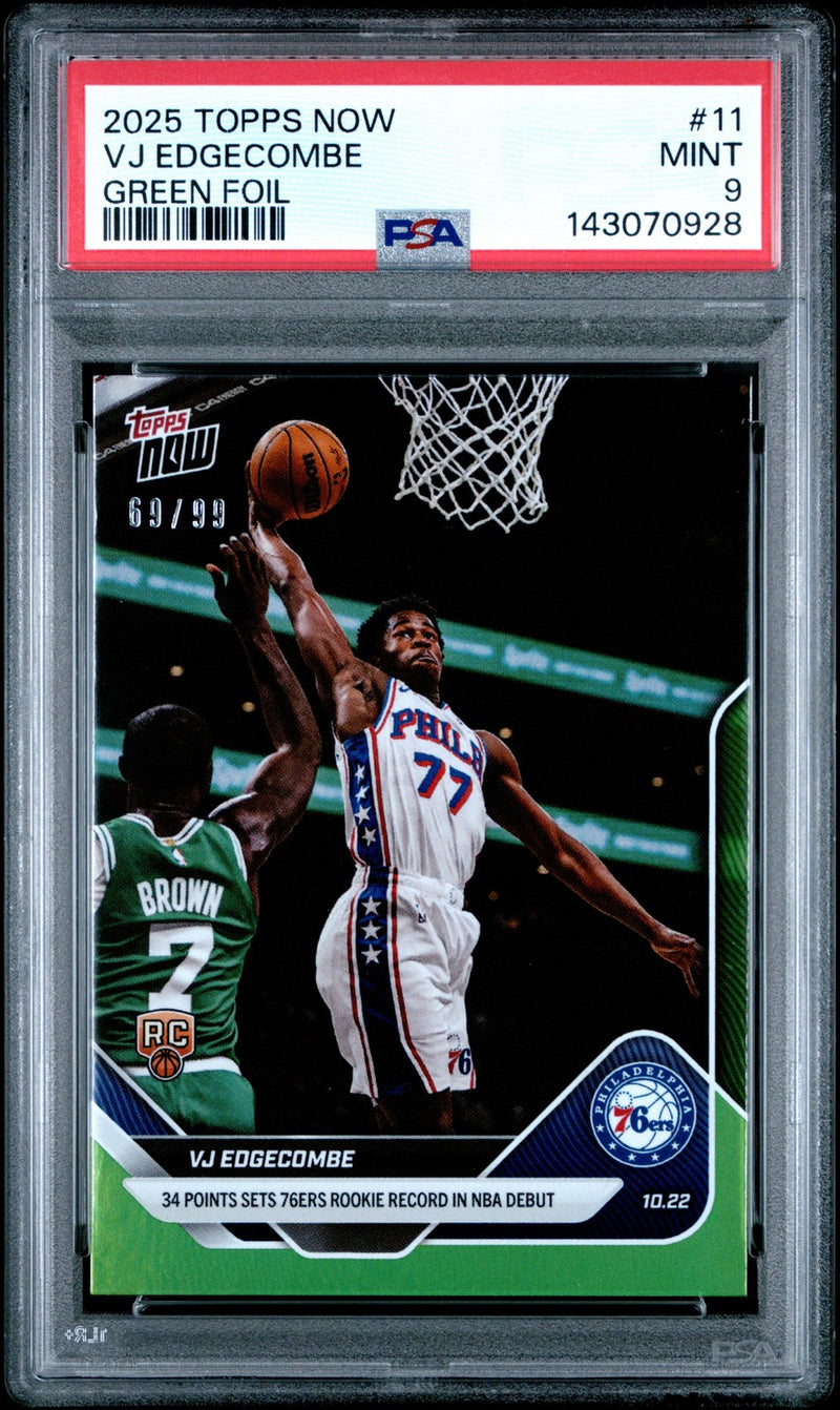 PSA 9 VJ Edgecombe Green Foil /99 #11 2025 Topps Now-1