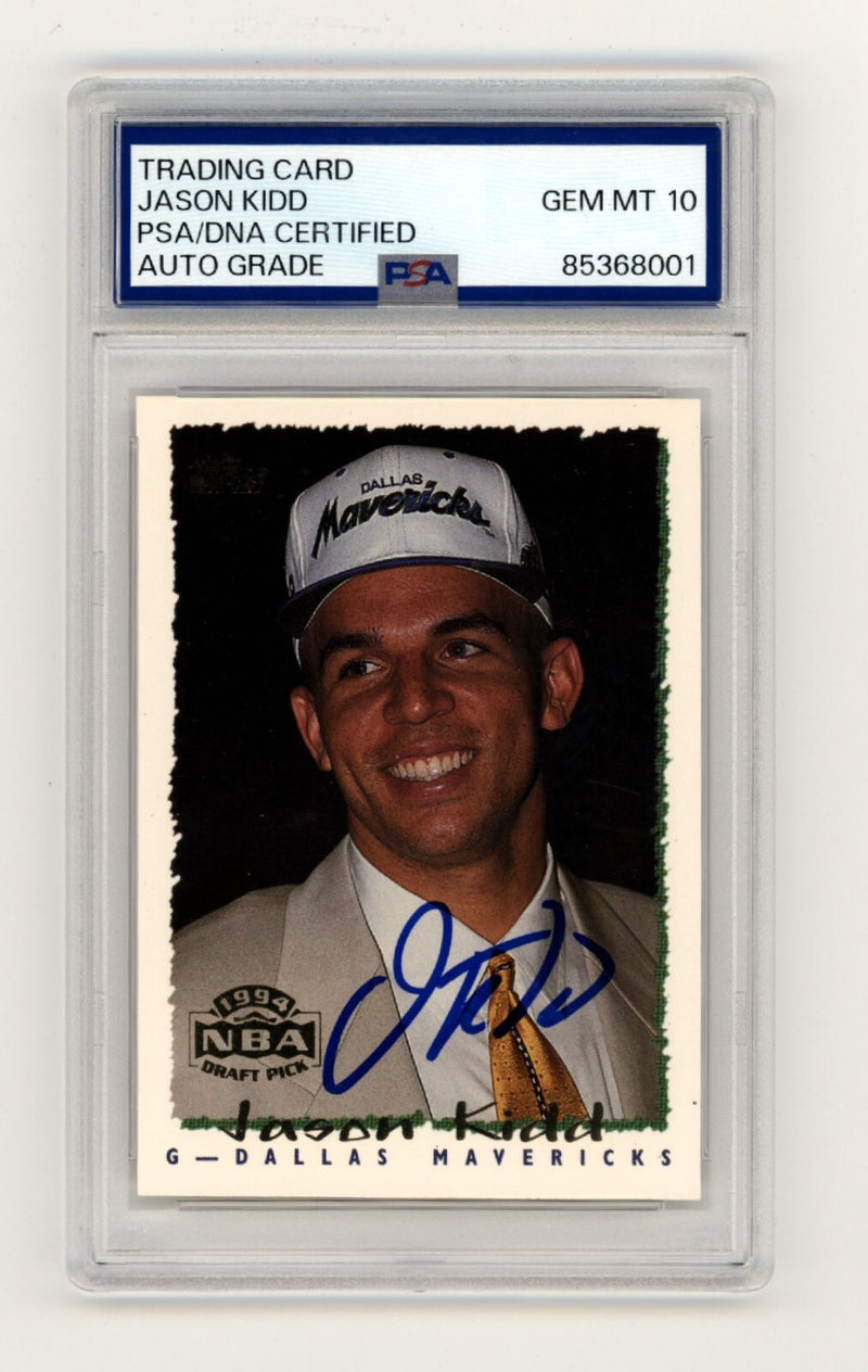 Jason Kidd 1994 Topps NBA Draft Pick #37 Rookie RC Signed PSA 10 Auto Mavericks-1