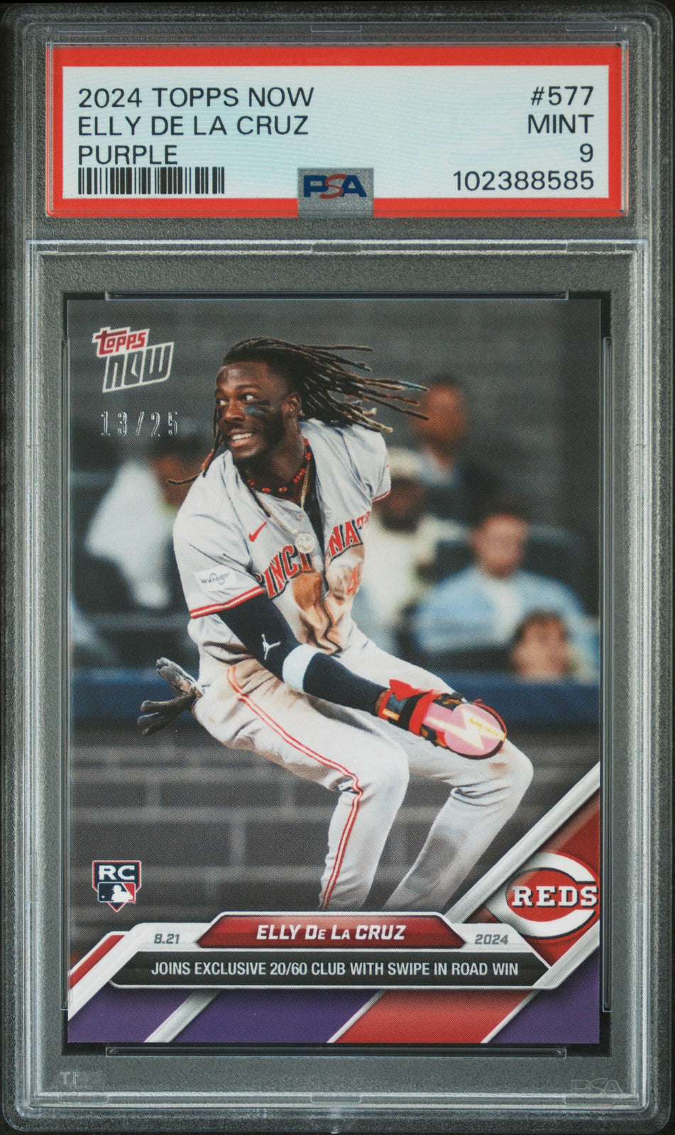 PSA 9 Elly De La Cruz Purple /25 RC Rookie #577 2024 Topps Now
