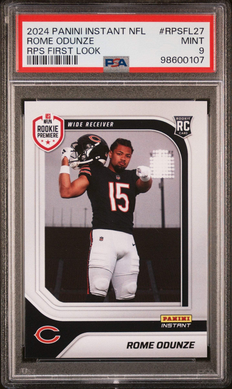 Graded 2024 Panini Instant NFL Rome Odunze #RPSFL27 Rookie Football Card PSA 9