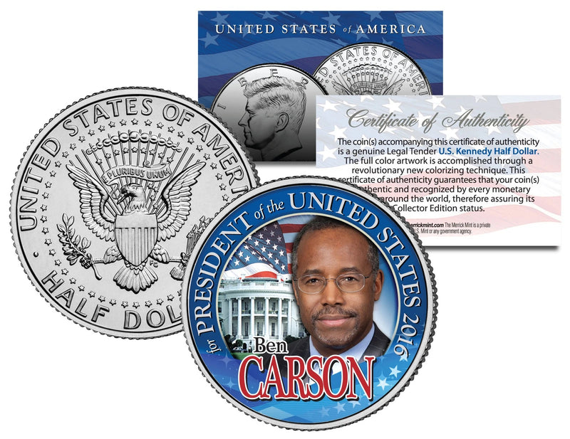 BEN CARSON FOR PRESIDENT 2016 Campaign Colorized JFK Half Dollar U.S. Coin-1