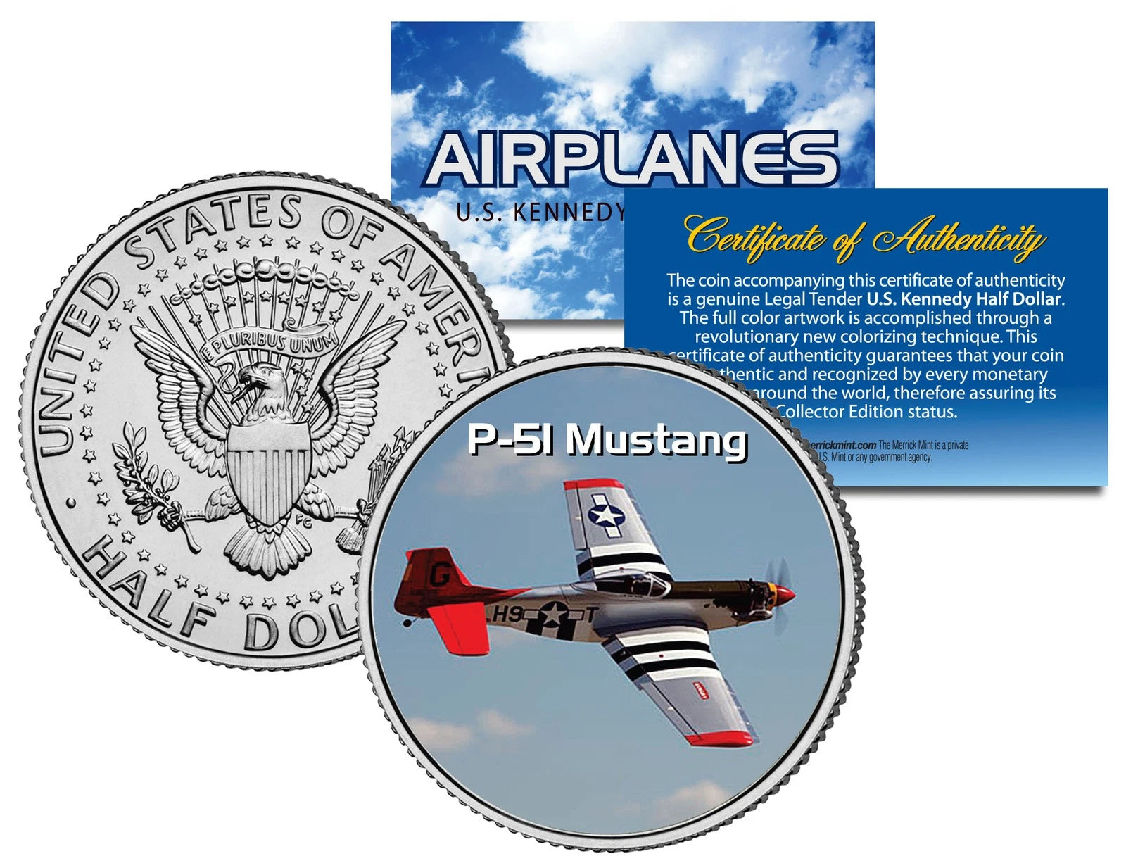 P-51 MUSTANG * Airplane Series * JFK Kennedy Half Dollar Colorized US Coin-1