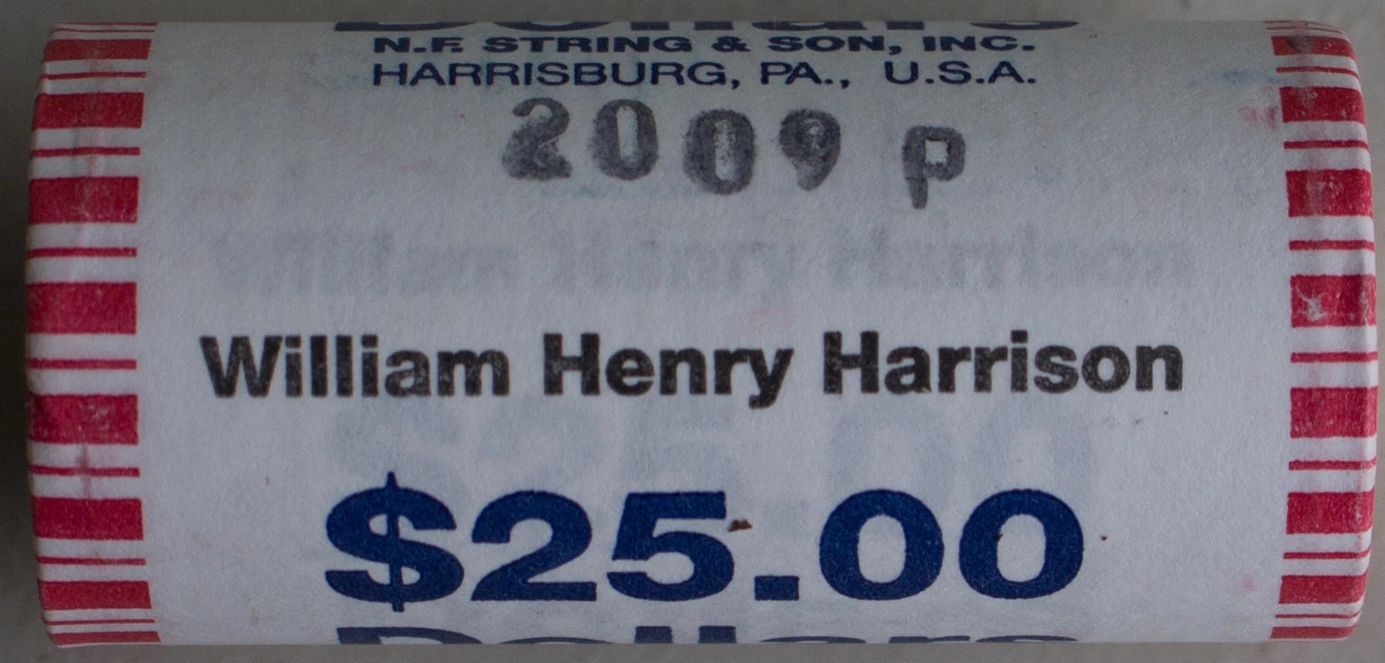 2009 P William Henry Harrison Uncirculated One Dollar 25 Golden Coin Roll $1-3
