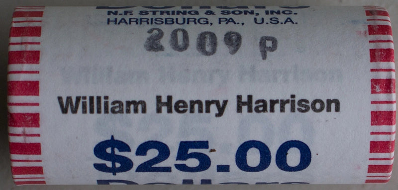 2009 P William Henry Harrison Uncirculated One Dollar 25 Golden Coin Roll $1-3