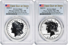 2025-S Morgan and Peace Silver Dollar 2-Coin Reverse Proof Set PR69 FDOI PCGS-1