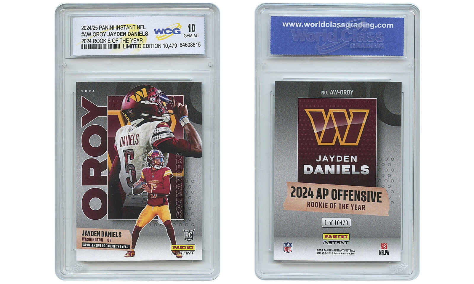 2024 Panini JAYDEN DANIELS NFL Rookie of the Year RC Card #AW-OROY - GEM MINT 10