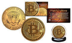 BITCOIN Physical Commemorative Crypto 24K Golden Clad JFK Half Dollar U.S. Coin-1