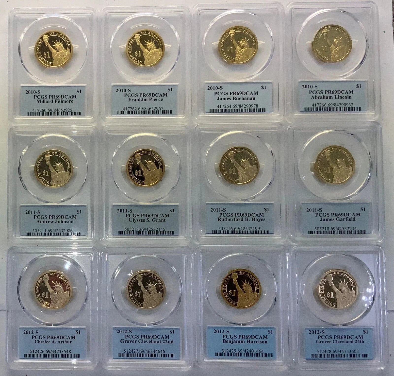 2010, 2011 & 2012 S Presidential $1 PCGS 69 DCAM 12 Coin Dollar Set wLincoln-5