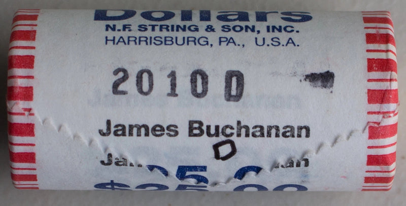 2010 D James Buchanan Uncirculated One Dollar 25 Golden Coin Roll $1-3