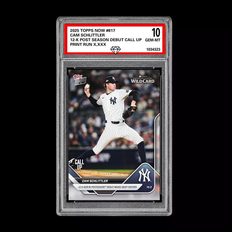 Graded 10 Cam Schlittler #817 2025 MLB Topps Now 12-K Post RC Rookie Card-1