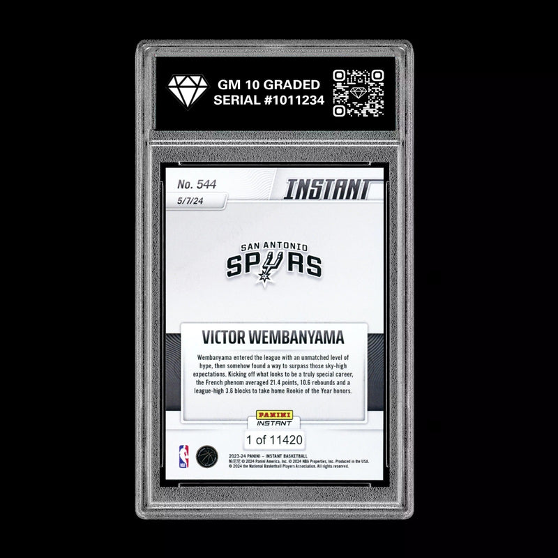 Graded 10 Victor Wembanyama RC #544 2023 Panini Instant Rookie San Antonio Spurs-2