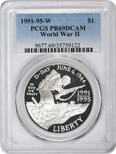 1991-1995-W WWII World War 2 Silver Commemorative Dollar PR69DCAM PCGS Proof 69-1