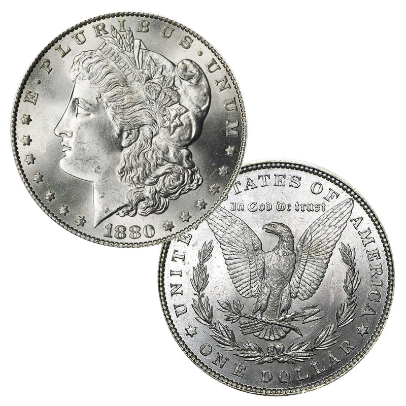 Dólar de plata Morgan de 1880 P $1 Brillante sin circular BU 90% Plata-3