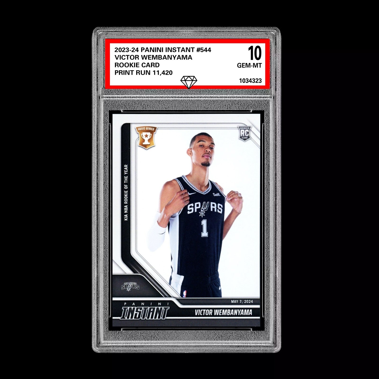 Graded 10 Victor Wembanyama RC #544 2023 Panini Instant Rookie San Antonio Spurs-1