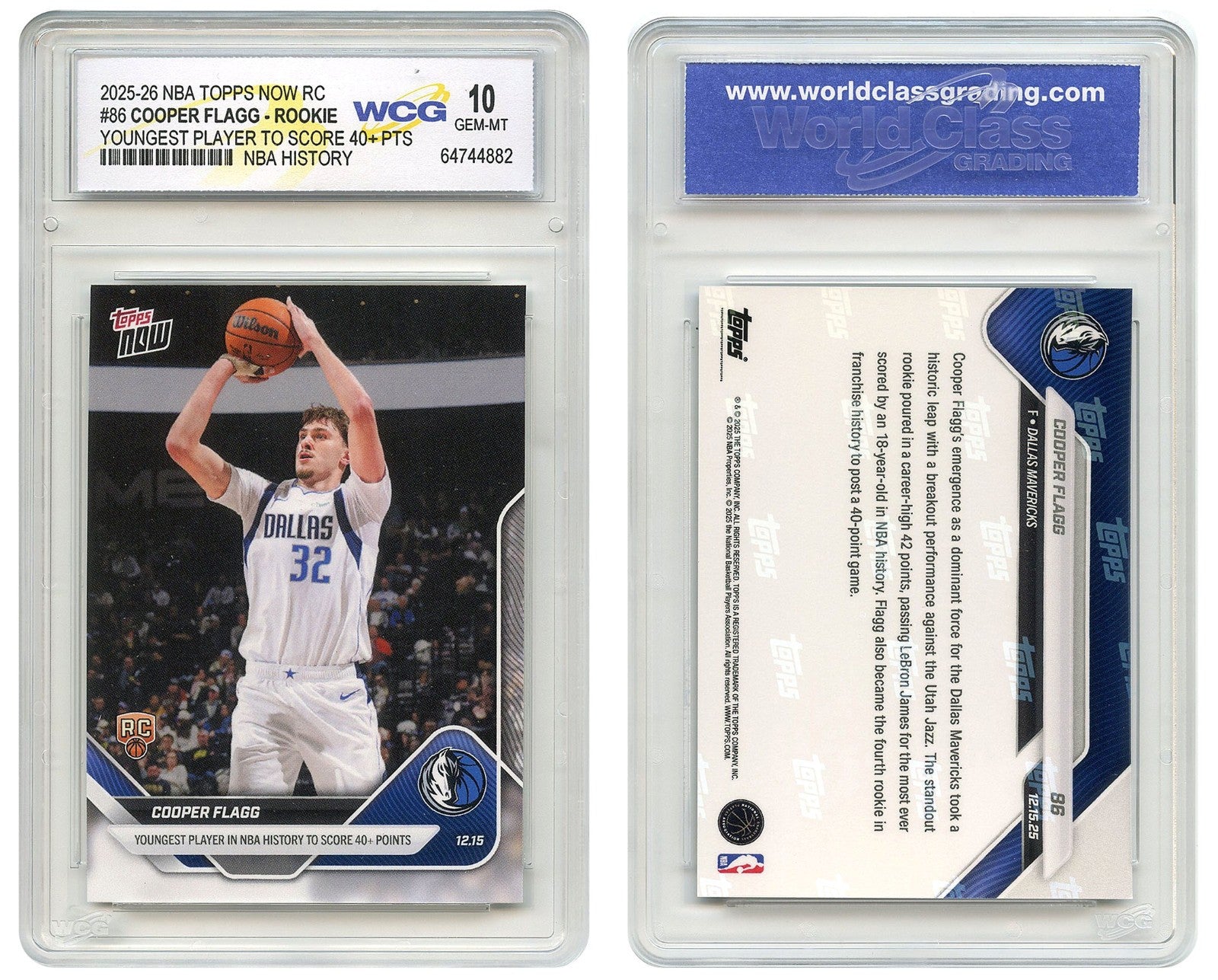2025-26 Topps COOPER FLAGG Youngest Ever 40+ Points ROOKIE #86 - GEM MINT 10-2
