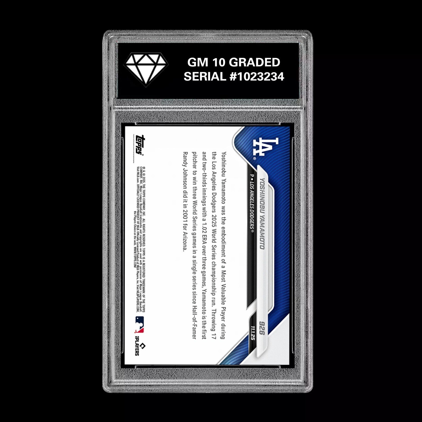 Graded 10 Yoshinobu Yamamoto WORLD SERIES MVP 2025 MLB Topps NOW 926