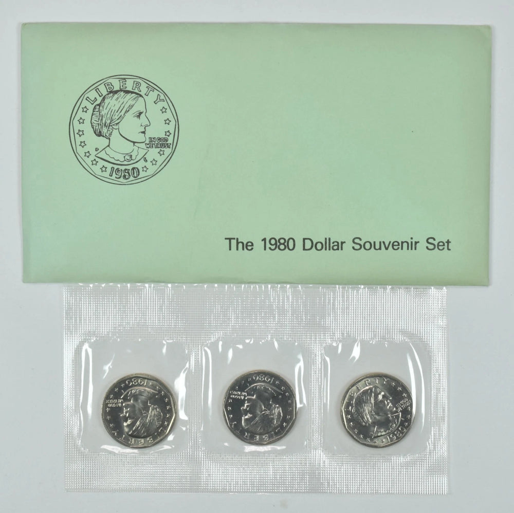1980 P+D+S Susan B Anthony Uncirculated Coin Set w/ Envelope