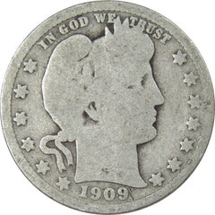 1909 Barber Quarter Circulated Silver 25c Coin Collectible-1