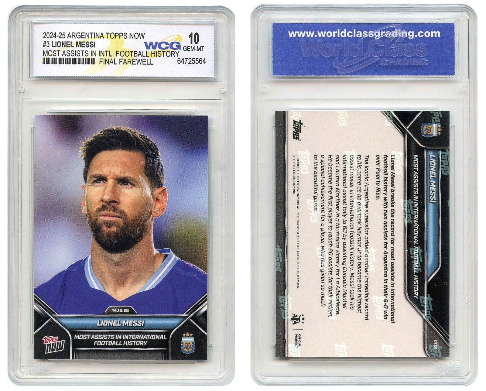 2024-25 Argentina Topps LIONEL MESSI Most Assists History Card #3 - GEM-MINT 10-2