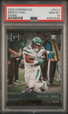 Graded 2022 Panini Chronicles Breece Hall #PA11 Panini RC Football Card PSA 10-1