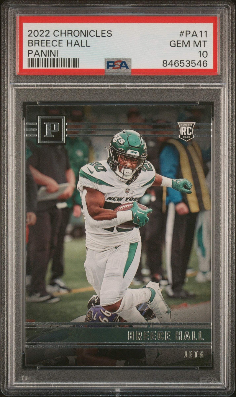 Graded 2022 Panini Chronicles Breece Hall #PA11 Panini RC Football Card PSA 10-1