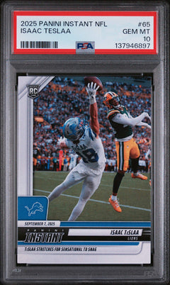 Graded 2025 Panini Instant Isaac Teslaa #65 Rookie Football Card PSA 10 Gem Mint-1