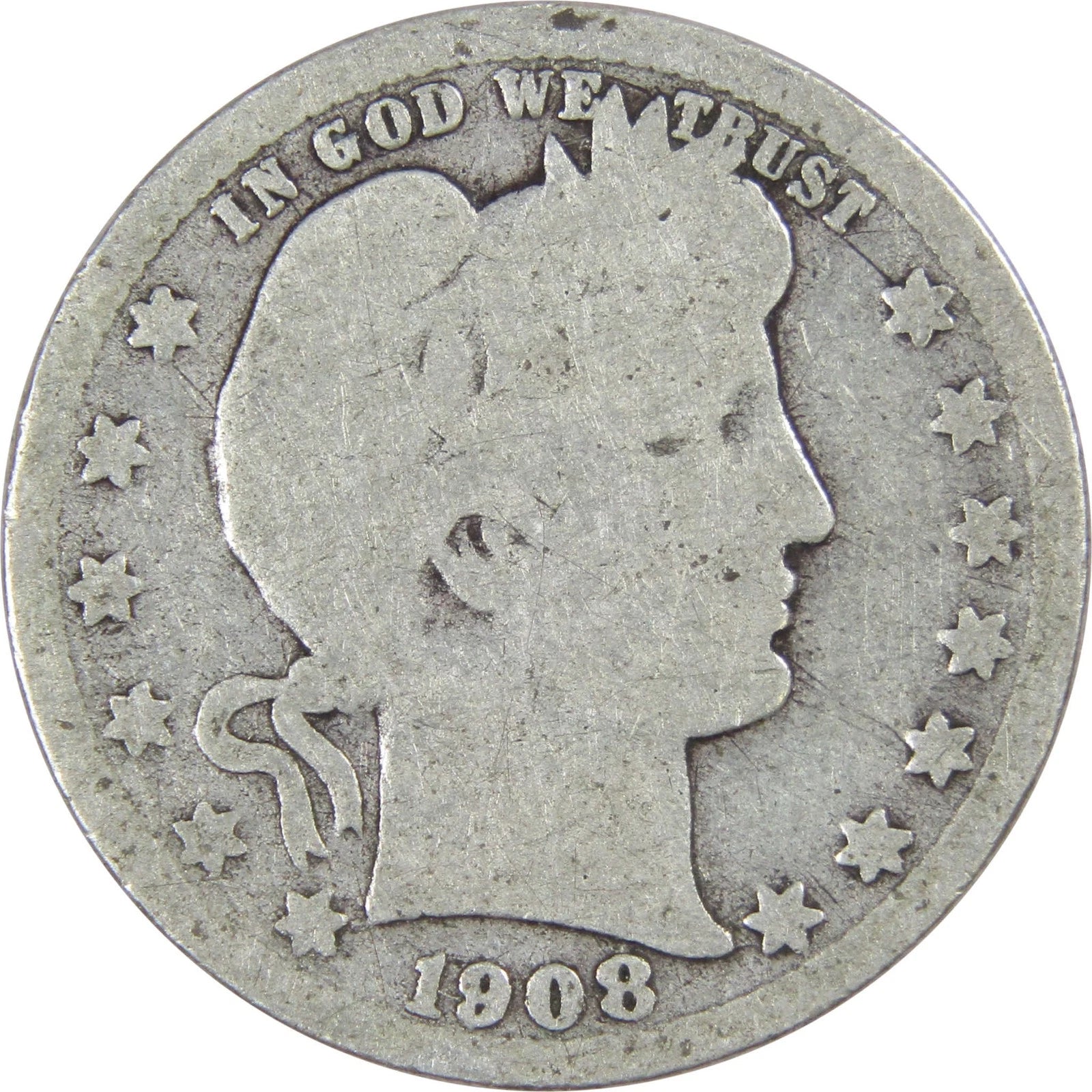 1908 O Barber Quarter Circulated Silver 25c Coin Collectible-1