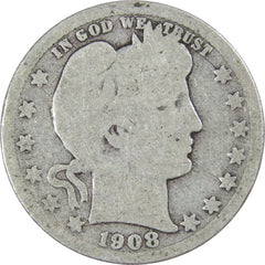 1908 O Barber Quarter Circulated Silver 25c Coin Collectible-1