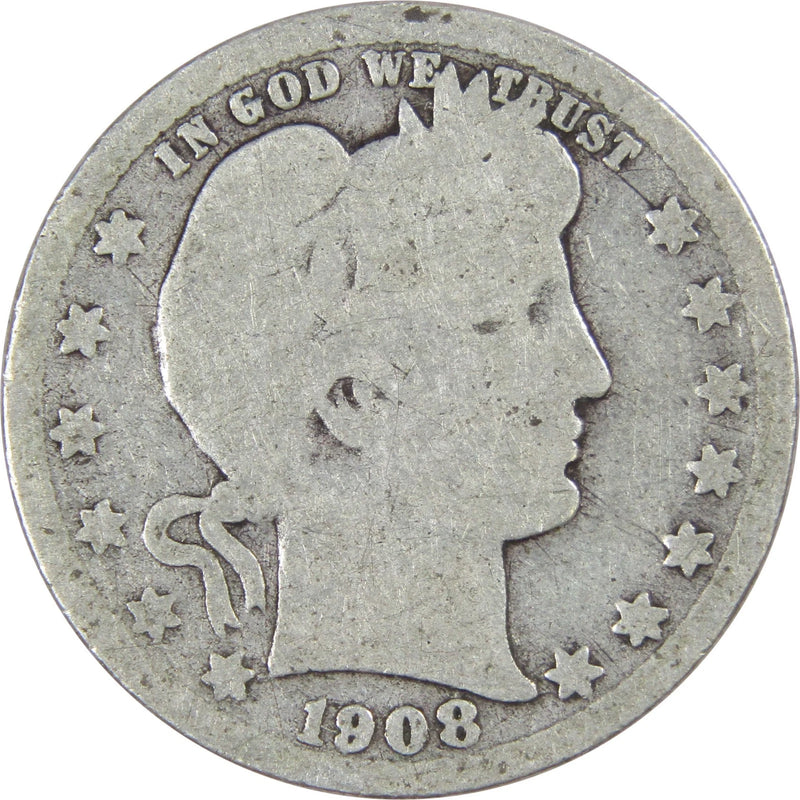 1908 O Barber Quarter Circulated Silver 25c Coin Collectible-1