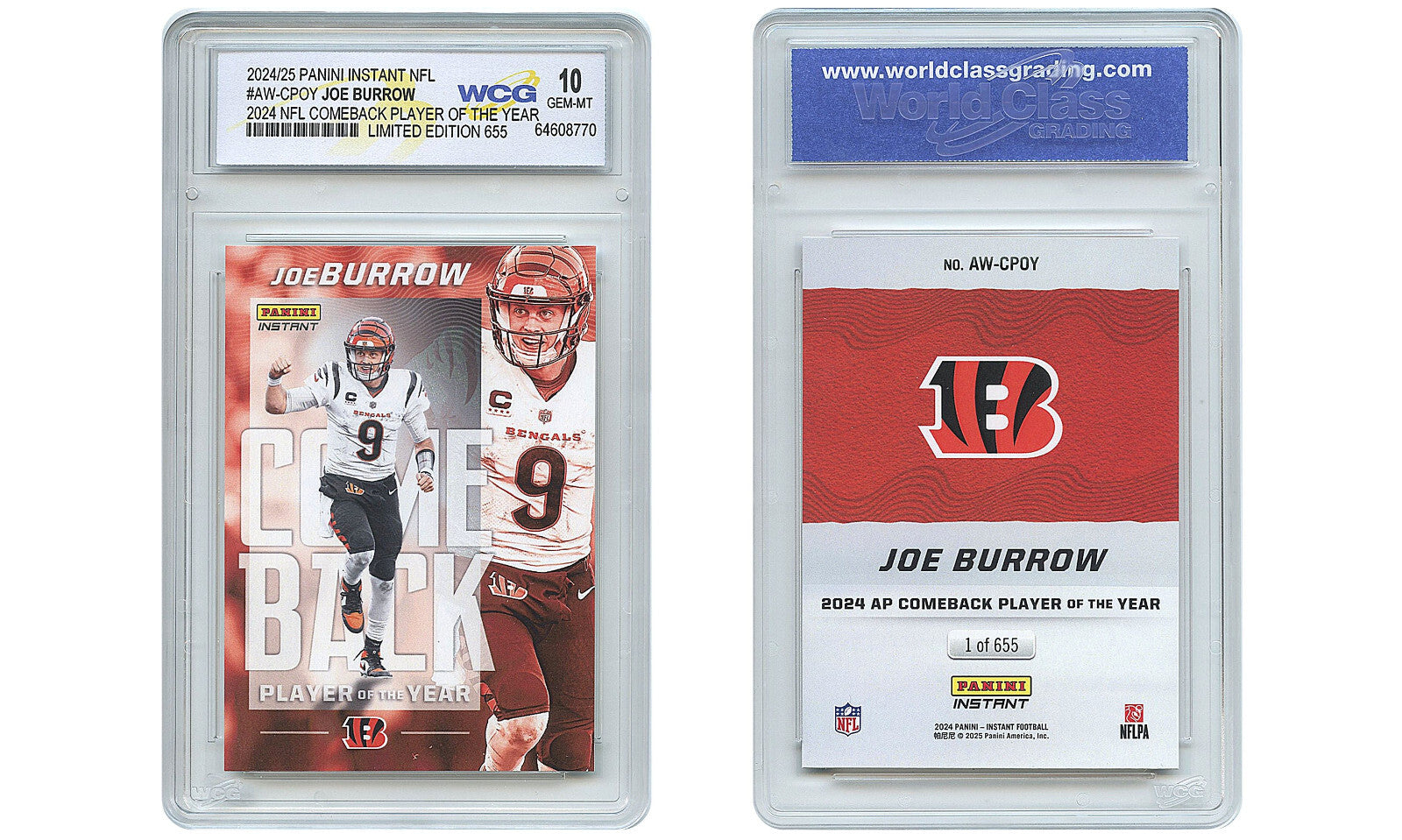 2024 Panini JOE BURROW NFL Comeback Player of the Year Card #AW-CPOY GEM MINT 10-2