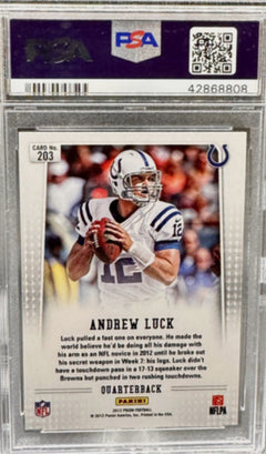 Graded 2012 Panini Prizm Andrew Luck #203 Turned Sideway RC Football Card PSA 10-2