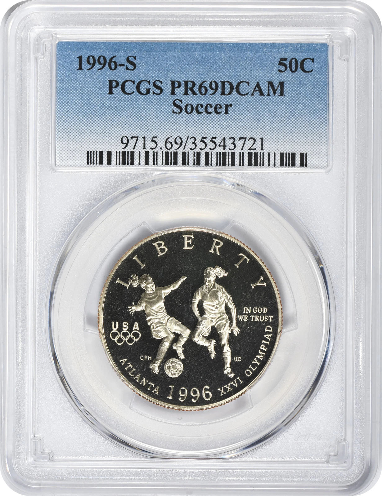 1996-S Soccer Commemorative Half PR69DCAM PCGS Proof 69 Deep Cameo