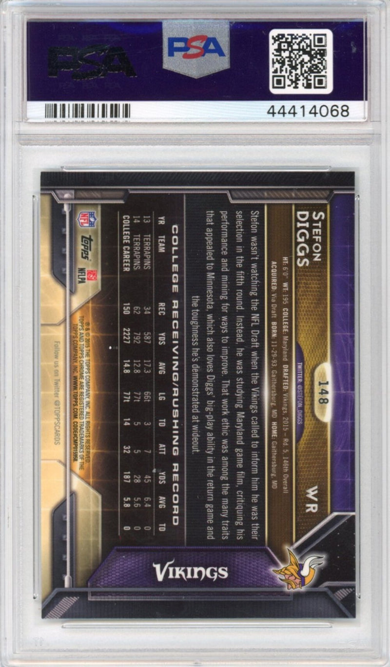 Graded 2015 Topps Chrome Stefon Diggs #148 Rookie RC Football Card PSA 10 Gem Mi-2