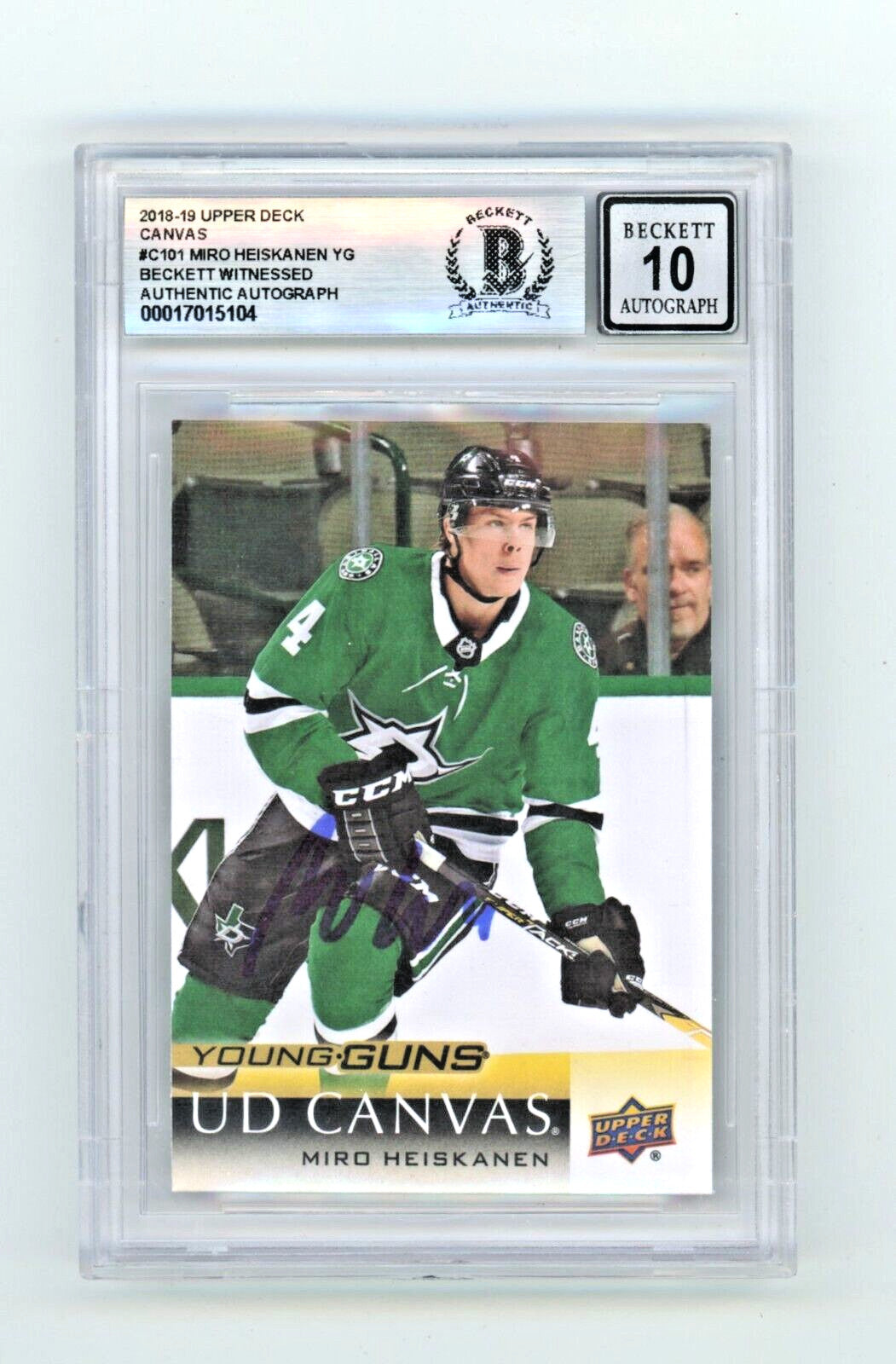 Miro Heiskanen 2018-19 Upper Deck Young Guns Canvas #C101 RC Signed BAS BGS 10