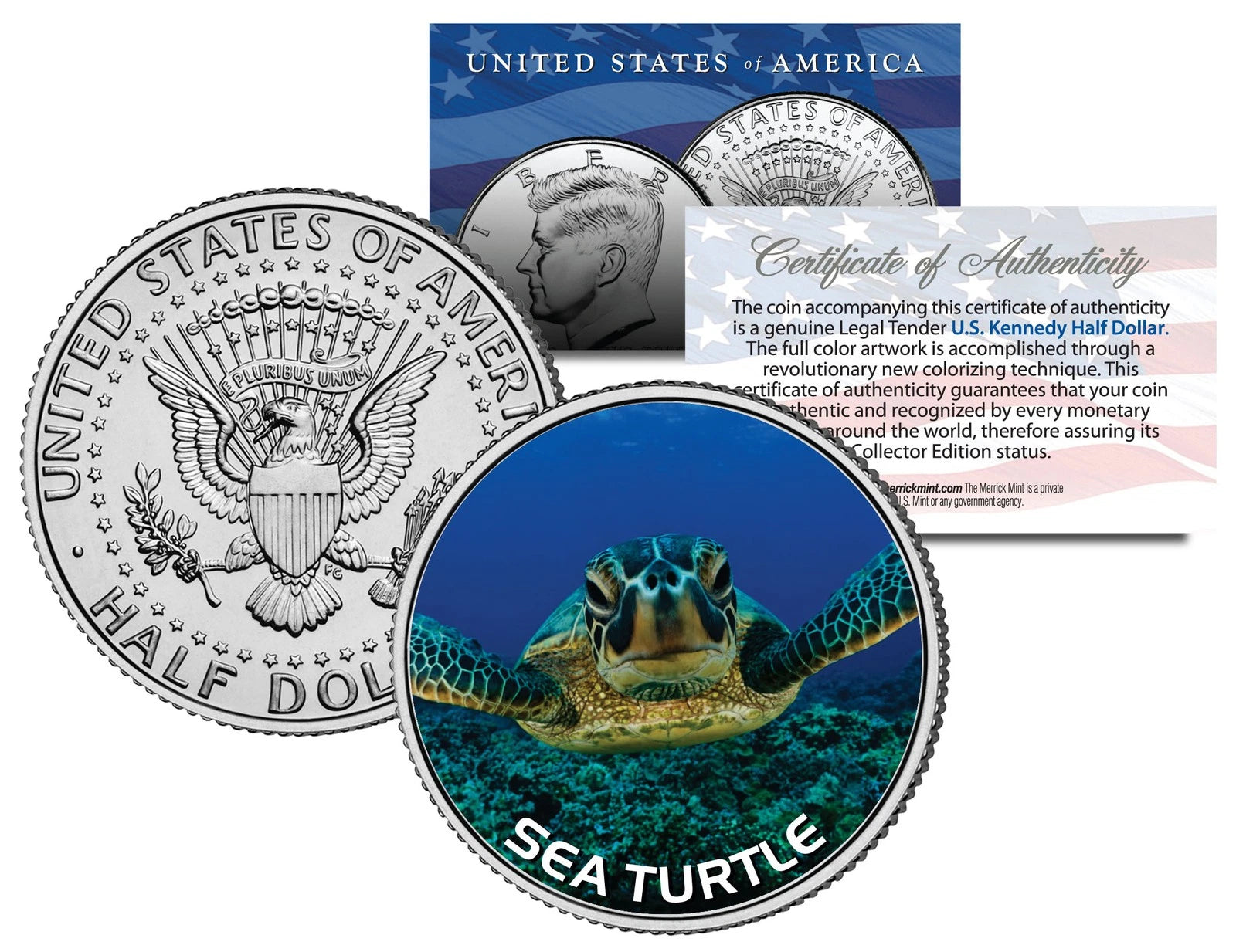 SEA TURTLE JFK Kennedy Half Dollar U.S. Colorized Coin-1