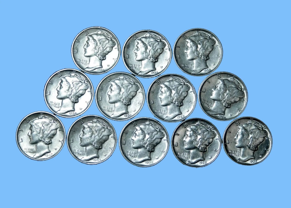 Moneda de diez centavos de plata Mercury Estate ~ UNC++ MS BU ~ Lote antiguo de plata al 90 % RARO ~ UNA MONEDA-3