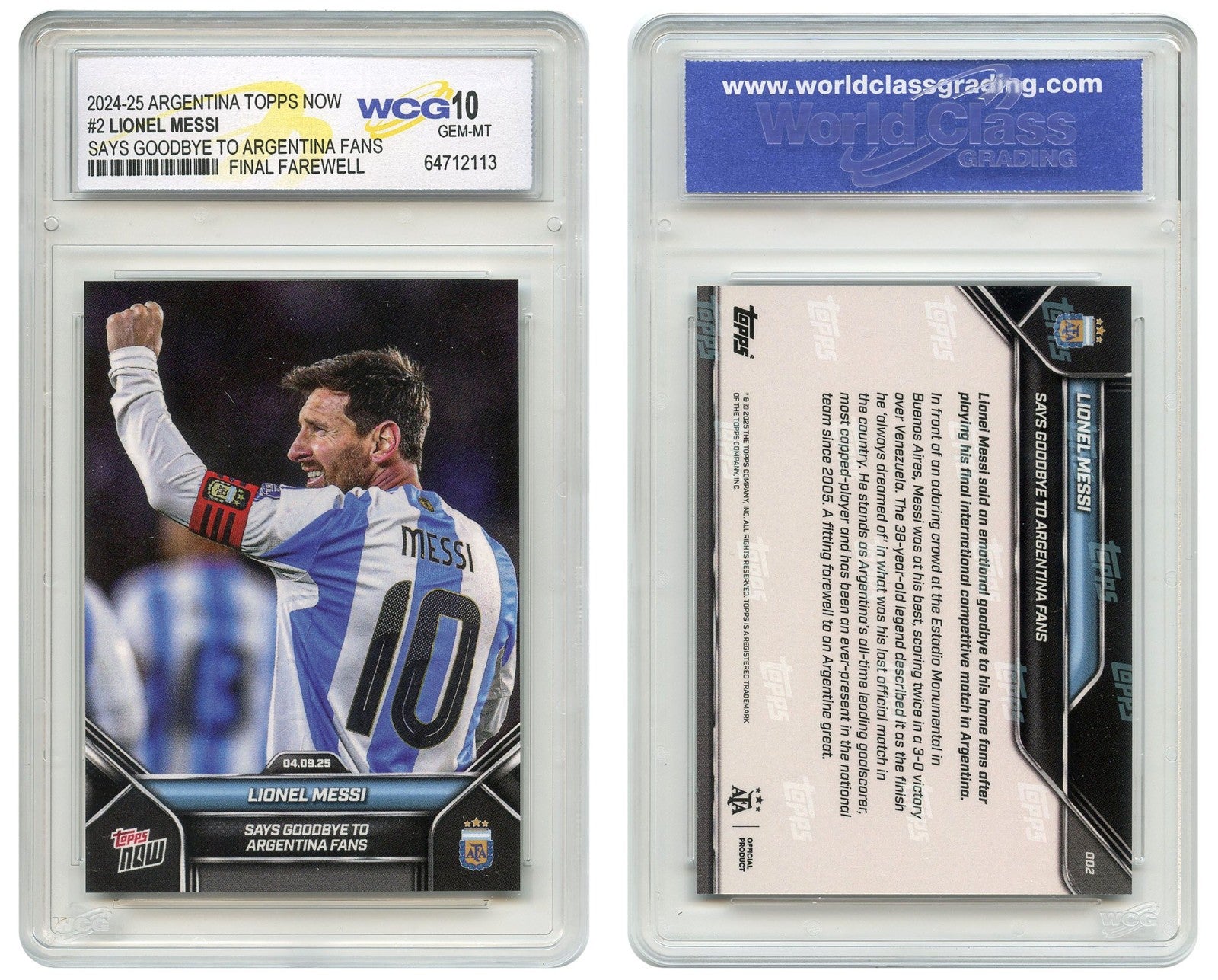2024-25 Topps Now LIONEL MESSI Final Match with Argentina Card #2 - GEM-MINT 10-2