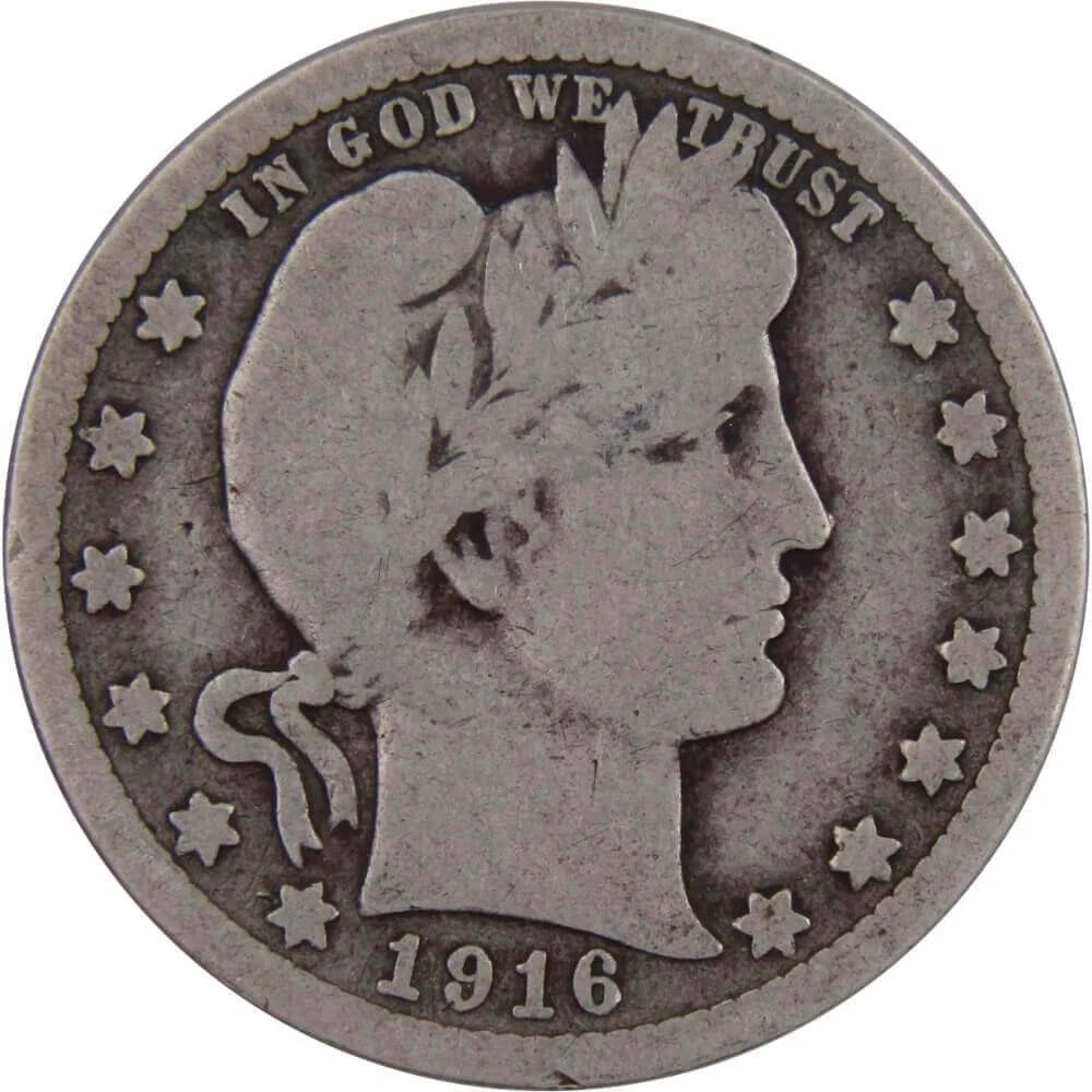 1916 D Barber Quarter Circulated Silver 25c Coin Collectible