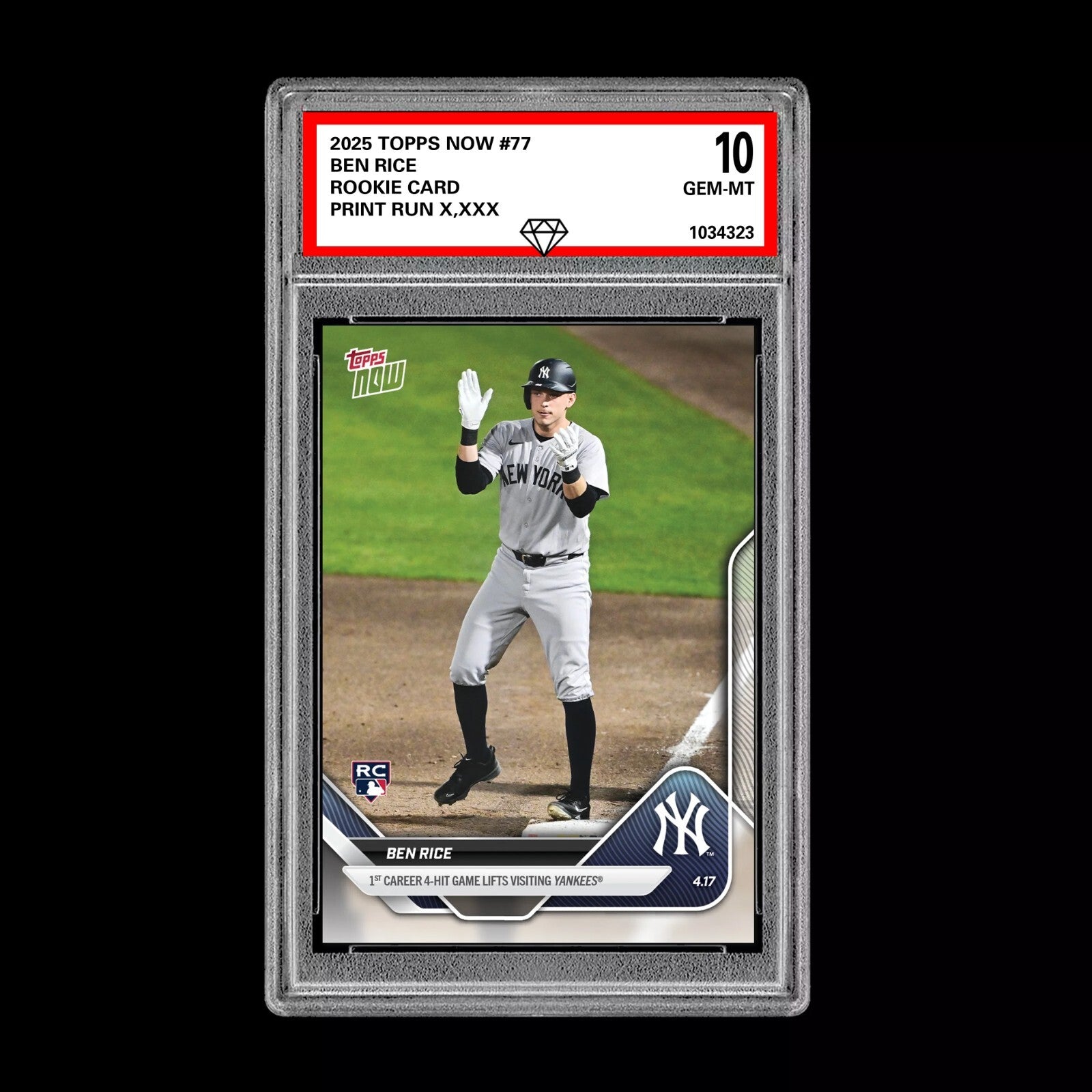 Graded 10 Ben Rice RC Rookie Card 2025 MLB Topps NOW #77