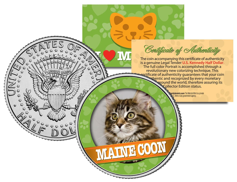 MAINE COON Cat JFK Kennedy Half Dollar US Colorized Coin-1