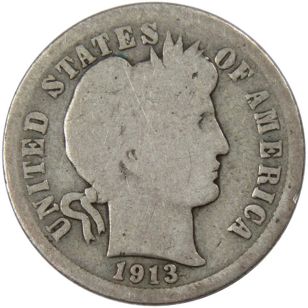 1913 Barber Dime Circulated Silver 10c Coin Collectible