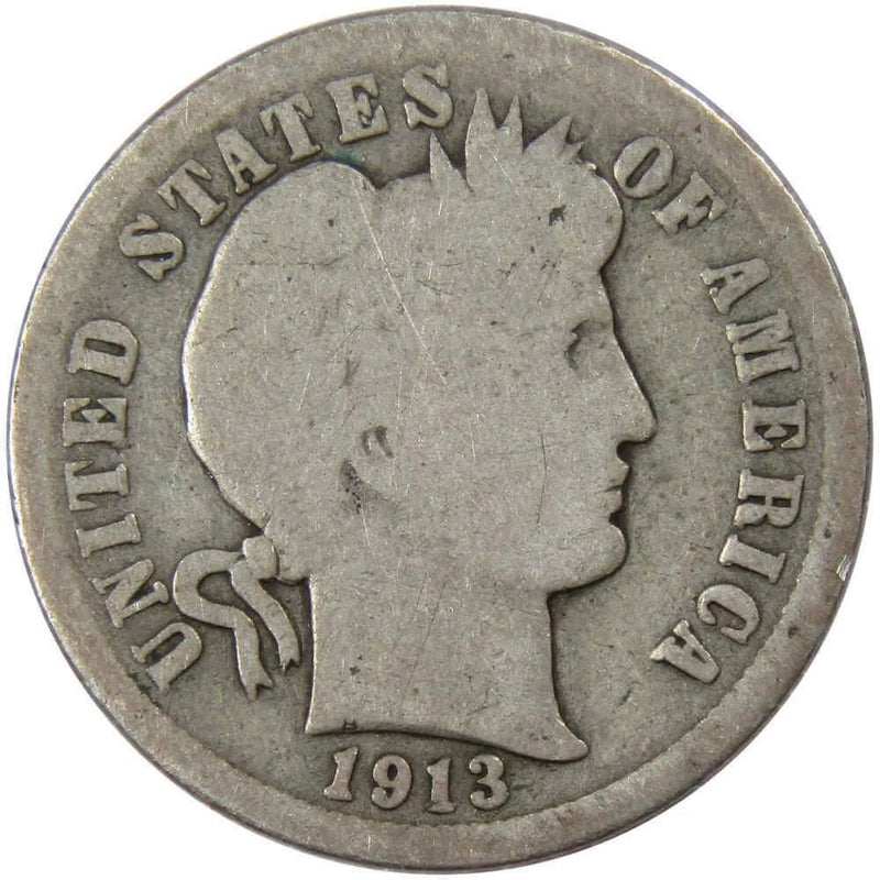 1913 Barber Dime Circulated Silver 10c Coin Collectible-1