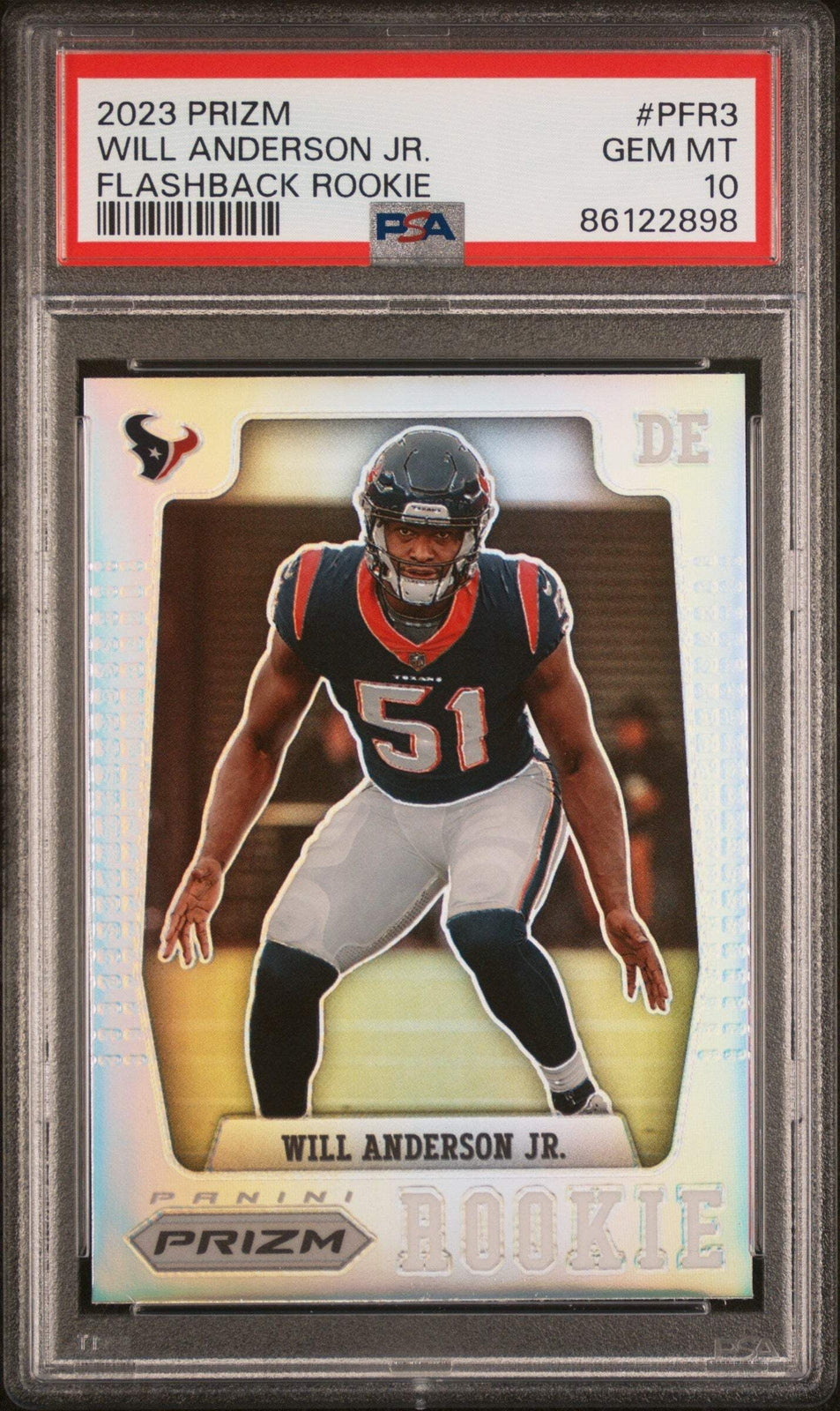 Graded 2023 Panini Prizm Will Anderson #PFR3 Flashback RC Football Card PSA 10-1