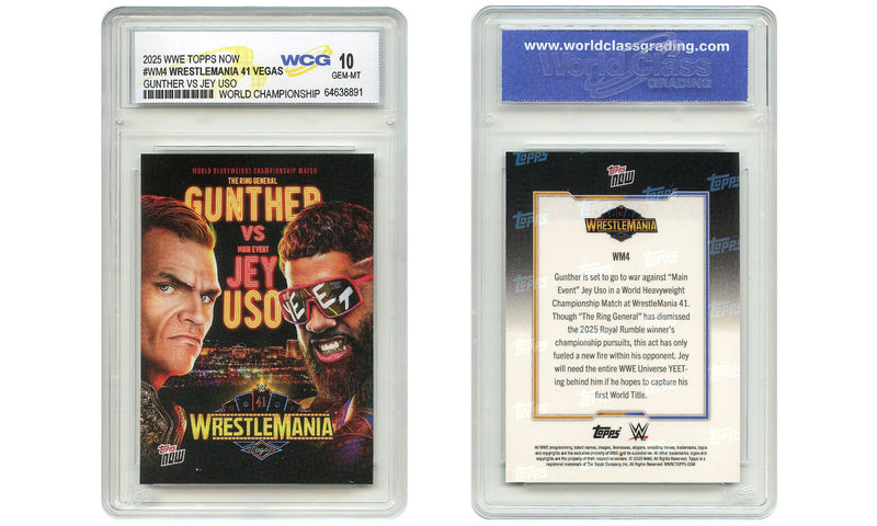 2025 WWE Topps GUNTHER vs JEY USO Wrestlemania 41 Card #WM4 - Graded GEM MINT 10-1